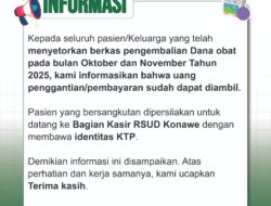 Dana Pengembalian Obat Pasien RSUD Konawe Oktober-November 2025 Sudah Bisa Diambil